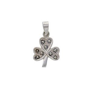 Estate Sterling Silver 925 Marcasite Accent Shamrock Clover Pendant